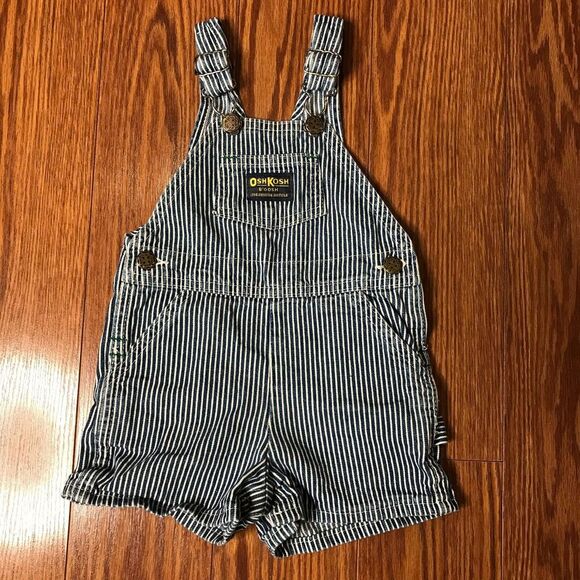 Oshkosh B'gosh Size 18‎ Months Vintage USA Striped Short Overalls - Picture 1 of 8